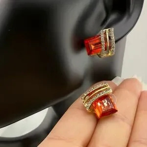 Vintage Luxury Gold And Red Crystal Earrings